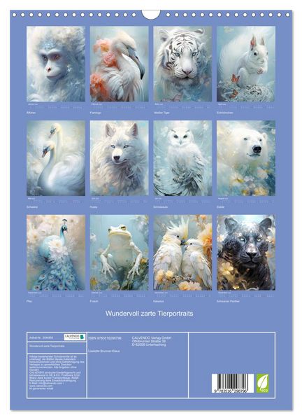 Produktbild: Wundervoll zarte Tierportraits (Wandkalender 2026 DIN A3 hoch), CALVENDO Monatskalender