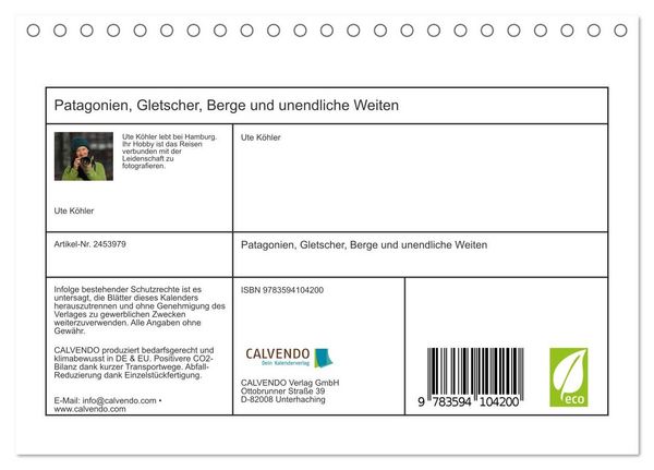 Produktbild: Patagonien, Gletscher, Berge und unendliche Weiten (Tischkalender 2027 DIN A5 quer), CALVENDO Monatskalender
