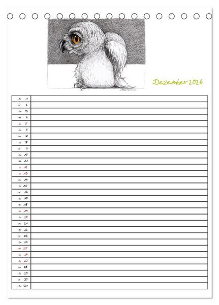 Produktbild: Tieronisch Eulen (Tischkalender 2026 DIN A5 hoch), CALVENDO Monatskalender