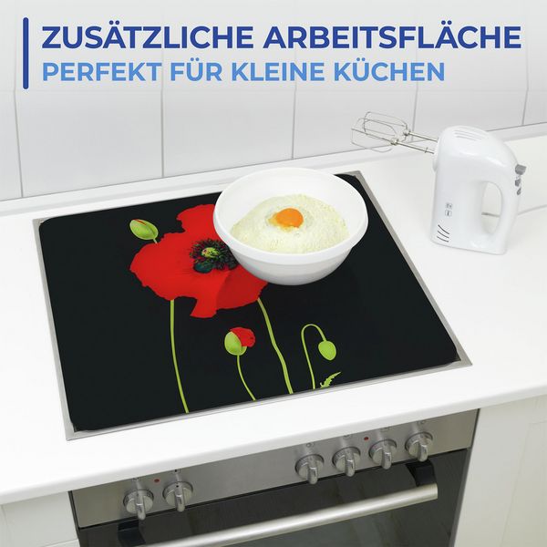 Produktbild: Multi-Platte Mod. Mohn, Spritzschutz, Herdblende, Schneidbrett