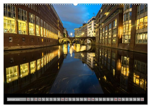Produktbild: Hamburgs Br&uuml;cken bei Nacht (Wandkalender 2026 DIN A2 quer), CALVENDO Monatskalender