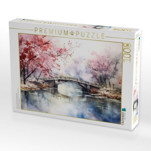 Produktbild: CALVENDO Puzzle Br&uuml;cke unter bl&uuml;henden B&auml;umen | 1000 Teile Lege-Gr&ouml;&szlig;e 64x48cm Foto-Puzzle f&uuml;r gl&uuml;ckliche Stunden