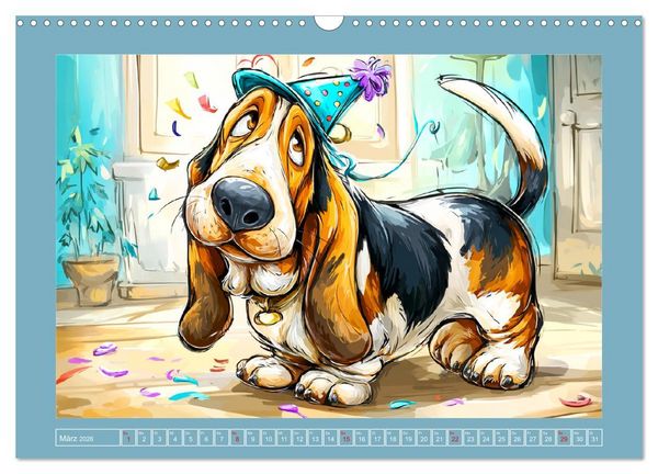 Produktbild: Basset Fun. Niedliche Hunde Cartoons zum Schmunzeln (Wandkalender 2026 DIN A3 quer), CALVENDO Monatskalender