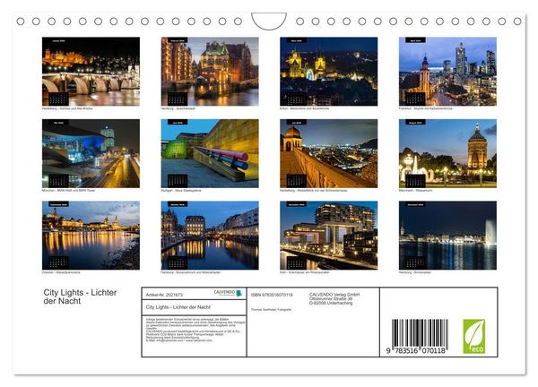Produktbild: City Lights - Lichter der Nacht (Wandkalender 2026 DIN A4 quer), CALVENDO Monatskalender