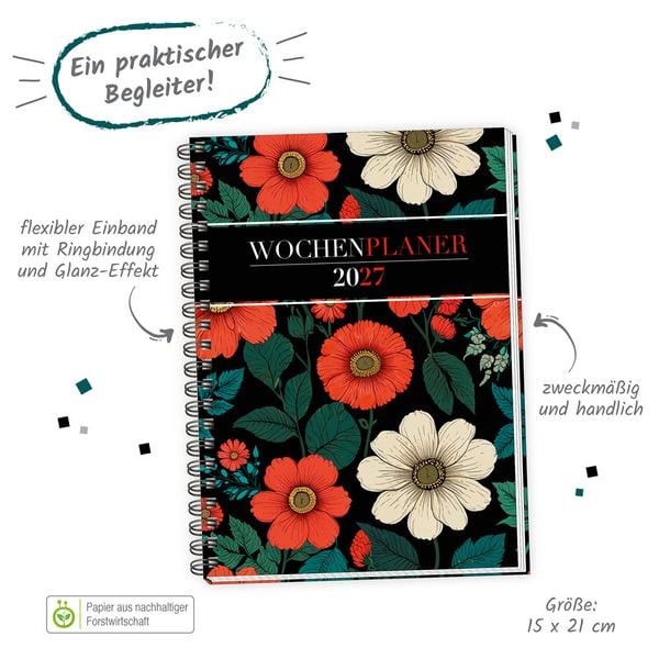 Produktbild: TR&Ouml;TSCH - Wochenplaner A5 mit Wire-O Blumen 2027
