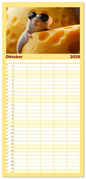 Produktbild: Familienplaner 2026 - M&auml;use w&uuml;rden K&auml;se kaufen mit 5 Spalten (Wandkalender, 21 x 45 cm) CALVENDO