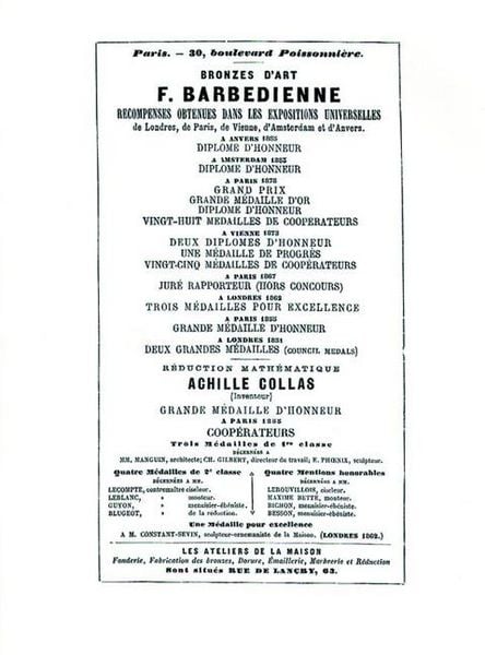 Produktbild: 1886 Catalog of the French Bronze Foundry of F. Barbedienne of Paris