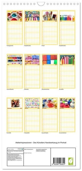 Produktbild: Familienplaner 2027 - Atelierimpressionen - Des K&uuml;nstlers Handwerkzeug im Portrait mit 5 Spalten (Wandkalender, 21 x 45 cm) CALVENDO
