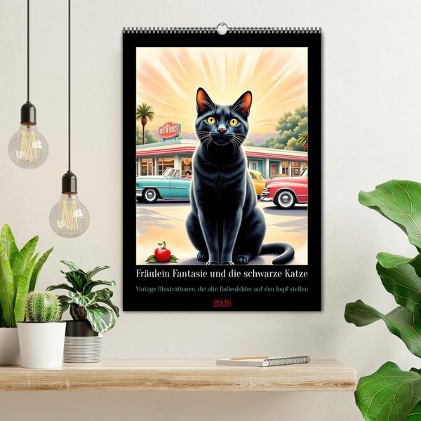 Produktbild: Fr&auml;ulein Fantasie und die schwarze Katze (Wandkalender 2026 DIN A2 hoch), CALVENDO Monatskalender