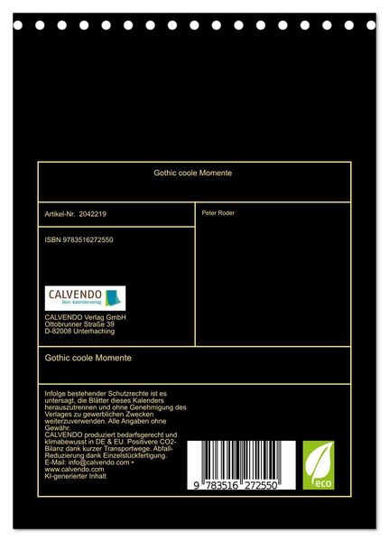 Produktbild: Gothic coole Momente (Tischkalender 2026 DIN A5 hoch), CALVENDO Monatskalender