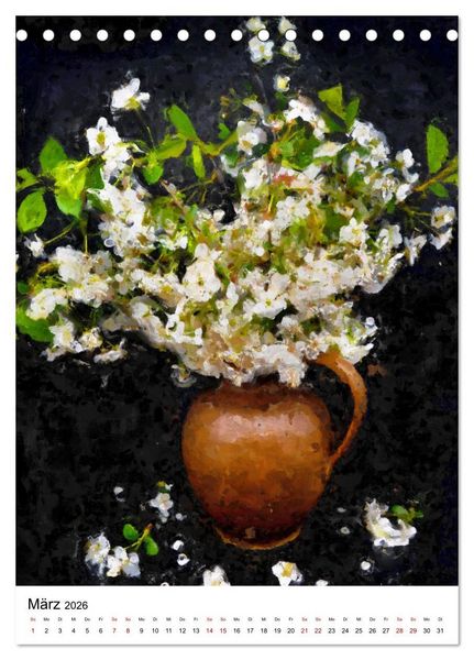 Produktbild: Bl&uuml;tenzauber - Gemalte Blumenstr&auml;u&szlig;e auf dem Tisch (Tischkalender 2026 DIN A5 hoch), CALVENDO Monatskalender