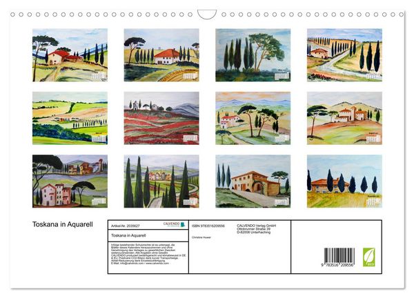 Produktbild: Toskana in Aquarell (Wandkalender 2026 DIN A3 quer), CALVENDO Monatskalender