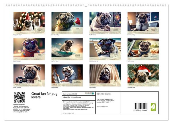 Produktbild: Great fun for pug lovers (High Quality Premium Wall Calendar 2026 DIN A2 landscape),CALVENDO 12 Month Wall Calendar
