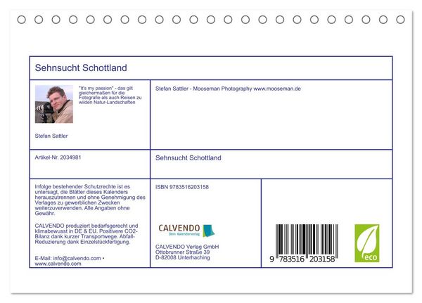 Produktbild: Sehnsucht Schottland (Tischkalender 2026 DIN A5 quer), CALVENDO Monatskalender