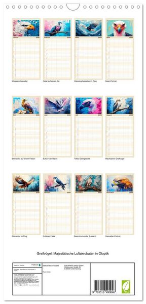 Produktbild: Familienplaner 2026 - Greifv&ouml;gel. Majest&auml;tische Luftakrobaten in &Ouml;loptik mit 5 Spalten (Wandkalender, 21 x 45 cm) CALVENDO