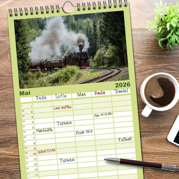 Produktbild: Familienplaner 2026 - Dampferlebnis im Harz mit 5 Spalten (Wandkalender, 21 x 45 cm) CALVENDO