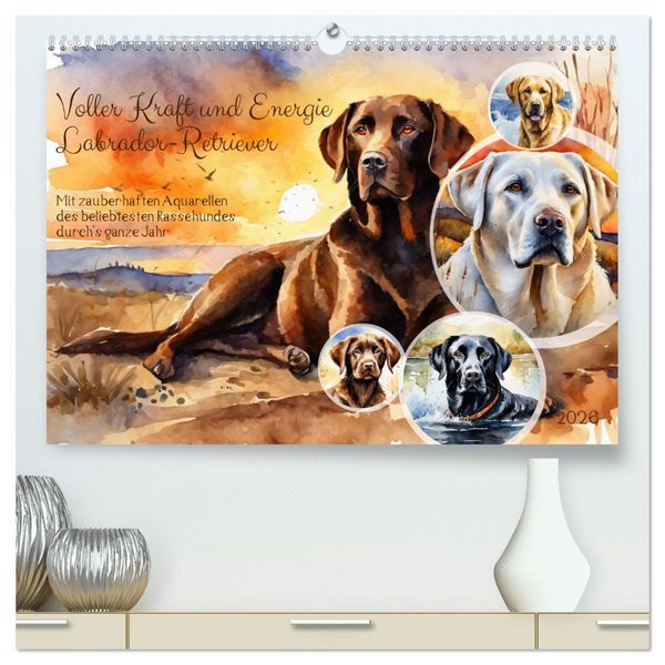 Produktbild: Voller Kraft und Energie - Labrador-Retriever (hochwertiger Premium Wandkalender 2026 DIN A2 quer), Kunstdruck in Hochglanz