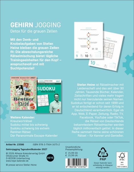 Produktbild: Stefan Heine Gehirnjogging Tagesabrei&szlig;kalender 2027