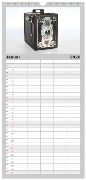 Produktbild: Familienplaner 2026 - Boxkameras - Kultiges und manchmal klobiges Design mit 5 Spalten (Wandkalender, 21 x 45 cm) CALVENDO