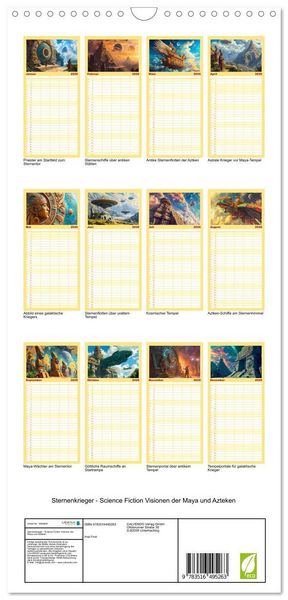 Produktbild: Familienplaner 2026 - Sternenkrieger - Science Fiction Visionen der Maya und Azteken mit 5 Spalten (Wandkalender, 21 x 45 cm) CALVENDO
