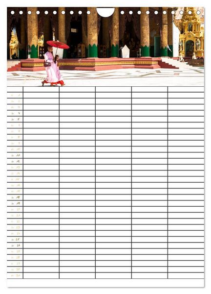 Produktbild: Goldenes Myanmar - Familienkalender 2026 (Wandkalender 2026 DIN A4 hoch), CALVENDO Monatskalender