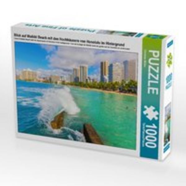 CALVENDO Puzzle Blick auf Waikiki Beach mit den Hochhäusern von Honolulu im Hintergrund | 1000 Teile Lege-Größe 64x48cm Foto-Puzzle für glückliche Stu