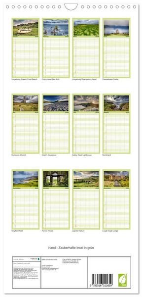 Produktbild: Familienplaner 2026 - Irland - Zauberhafte Insel in gr&uuml;n mit 5 Spalten (Wandkalender, 21 x 45 cm) CALVENDO