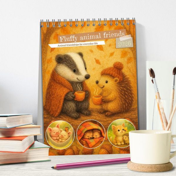 Produktbild: Fluffy animal friends - Animal friendships for everyday life (Desk Calendar 2026 DIN A5 portrait), CALVENDO 12 Month DeskCalendar