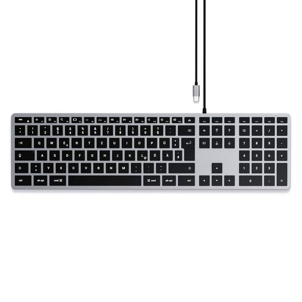 Satechi Slim W3 Kabelgebunden Tastatur Deutsch, QWERTZ Anthrazit Multimediatasten, mit numerischer Tastatur, Beleuchtet