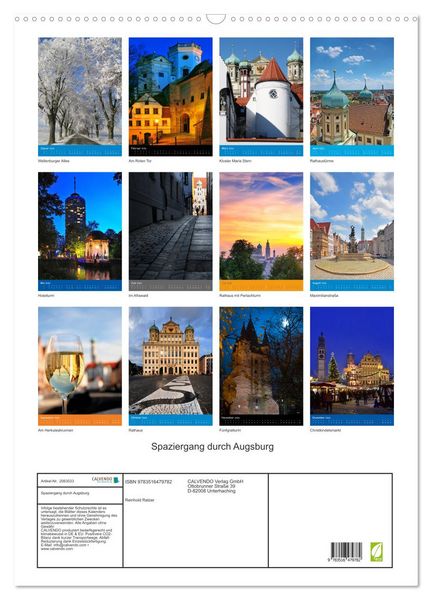 Produktbild: Spaziergang durch Augsburg (Wandkalender 2026 DIN A2 hoch), CALVENDO Monatskalender