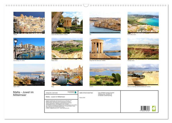 Produktbild: Malta - Juwel im Mittelmeer (Wandkalender 2026 DIN A2 quer), CALVENDO Monatskalender