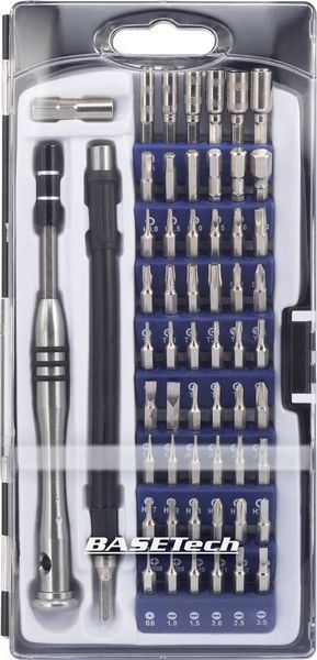 Produktbild: Basetech 1430586 Bit-Set 58teilig Schlitz, Kreuzschlitz Phillips, Innen-Sechsrund (TX), Sechsrund BO, Innen-Sechskant