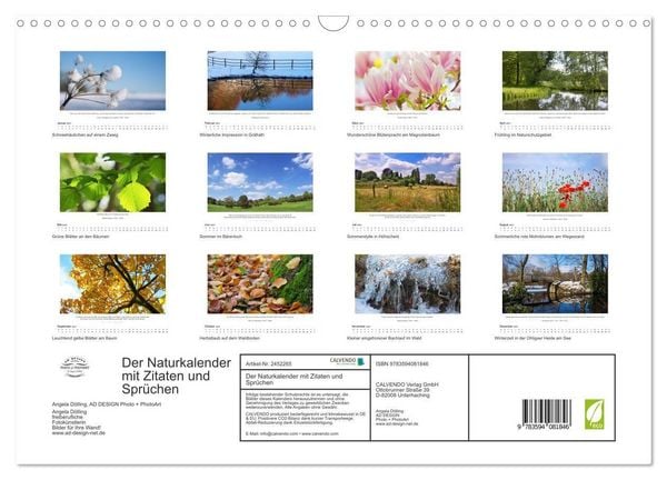 Produktbild: Der Naturkalender mit Zitaten und Spr&uuml;chen (Wandkalender 2027 DIN A3 quer), CALVENDO Monatskalender