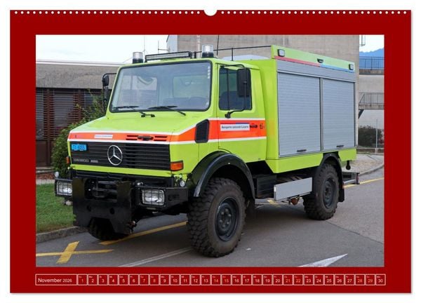 Produktbild: Unimog bei der Feuerwehr (hochwertiger Premium Wandkalender 2026 DIN A2 quer), Kunstdruck in Hochglanz