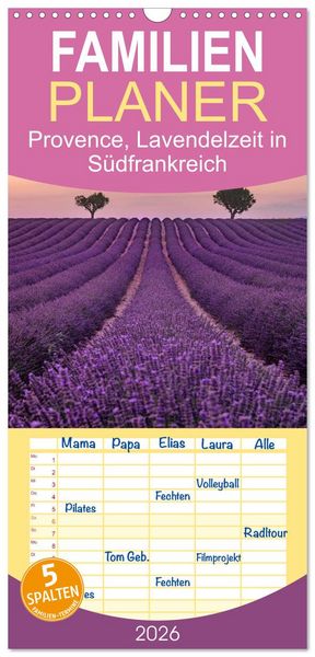 Produktbild: Familienplaner 2026 - Provence, Lavendelzeit in S&uuml;dfrankreich mit 5 Spalten (Wandkalender, 21 x 45 cm) CALVENDO