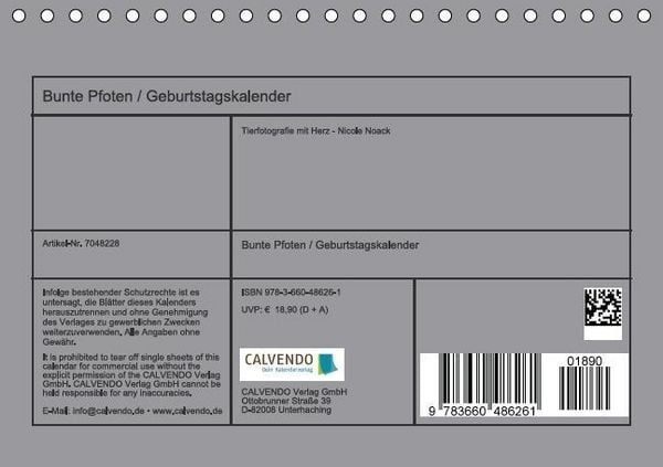 Produktbild: Bunte Pfoten / Geburtstagskalender (Tischkalender immerw&auml;hrend DIN A5 quer)