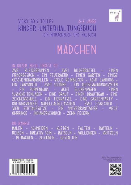 Kinder-Unterhaltungsbuch - Mädchen. Mitmachbuch und Malbuch. 3-7 Jahre