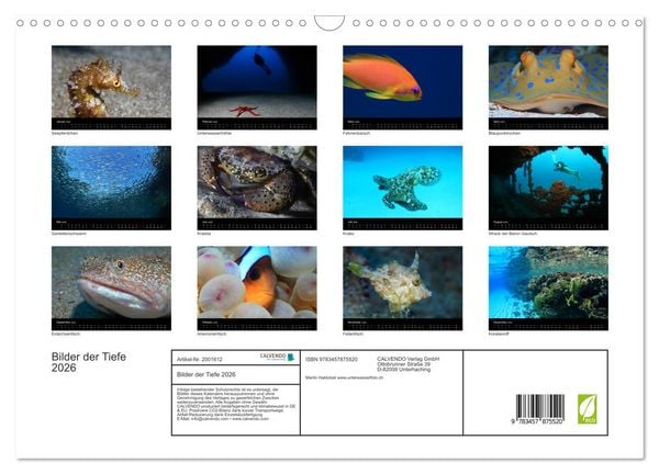 Produktbild: Bilder der Tiefe 2026 (Wandkalender 2026 DIN A3 quer), CALVENDO Monatskalender