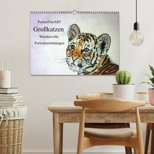 Produktbild: PortraiTierART Gro&szlig;katzen - Wundervolle Portraitzeichnungen (Wandkalender 2026 DIN A3 quer), CALVENDO Monatskalender