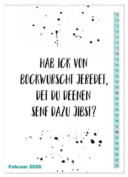 Produktbild: BERLINERISCH Lustige Spr&uuml;che (hochwertiger Premium Wandkalender 2026 DIN A2 hoch), Kunstdruck in Hochglanz