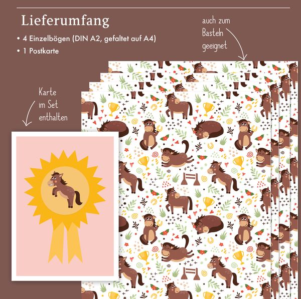 Produktbild: Geschenkpapier-Set f&uuml;r Kinder: Pferde, Reiten