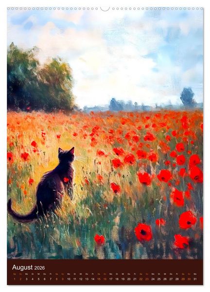 Produktbild: Katzen und Kunst - Samtige Herrscher der impressionistischen G&auml;rten (hochwertiger Premium Wandkalender 2026 DIN A2 hoch), Kunstdruck in Hochglanz