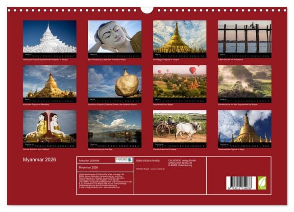 Produktbild: Myanmar 2026 (Wandkalender 2026 DIN A3 quer), CALVENDO Monatskalender