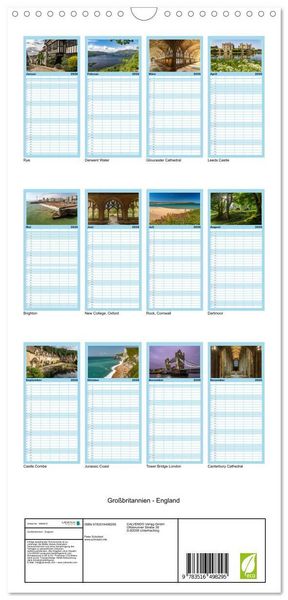 Produktbild: Familienplaner 2026 - Gro&szlig;britannien - England mit 5 Spalten (Wandkalender, 21 x 45 cm) CALVENDO