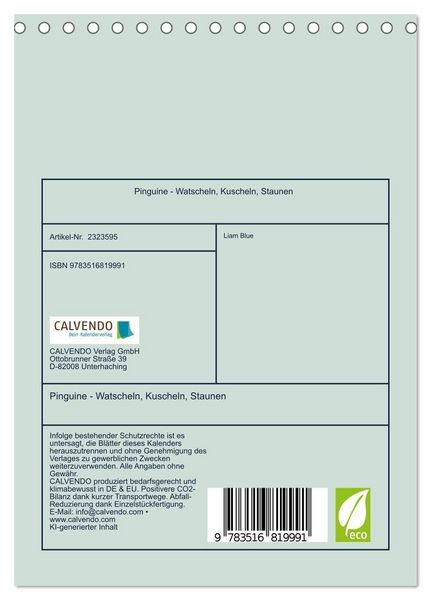 Produktbild: Pinguine - Watscheln, Kuscheln, Staunen (Tischkalender 2027 DIN A5 hoch), CALVENDO Monatskalender