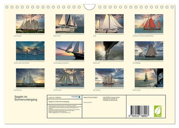 Produktbild: Segeln im Sonnenuntergang (Wandkalender 2027 DIN A4 quer), CALVENDO Monatskalender