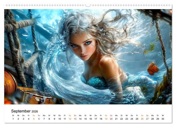 Produktbild: Geheimnisvolle Meerjungfrau (hochwertiger Premium Wandkalender 2026 DIN A2 quer), Kunstdruck in Hochglanz