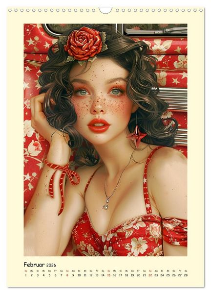 Produktbild: Pin-up-Portraits. H&uuml;bsche Girls in Comic-Vintage-Art (Wandkalender 2026 DIN A3 hoch), CALVENDO Monatskalender
