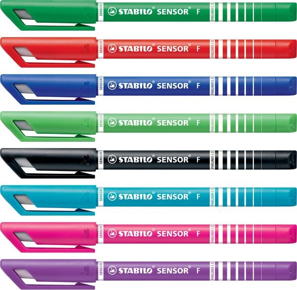 Produktbild: Fineliner mit gefederter Spitze - STABILO SENSOR F - fein - 8er Pack - mit 8 verschiedenen Farben