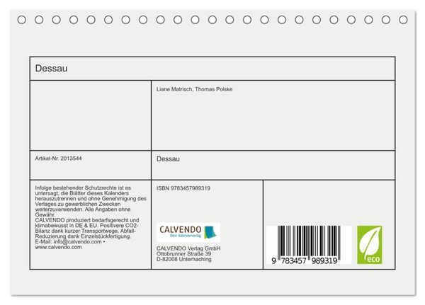 Produktbild: Dessau (Tischkalender 2026 DIN A5 quer), CALVENDO Monatskalender